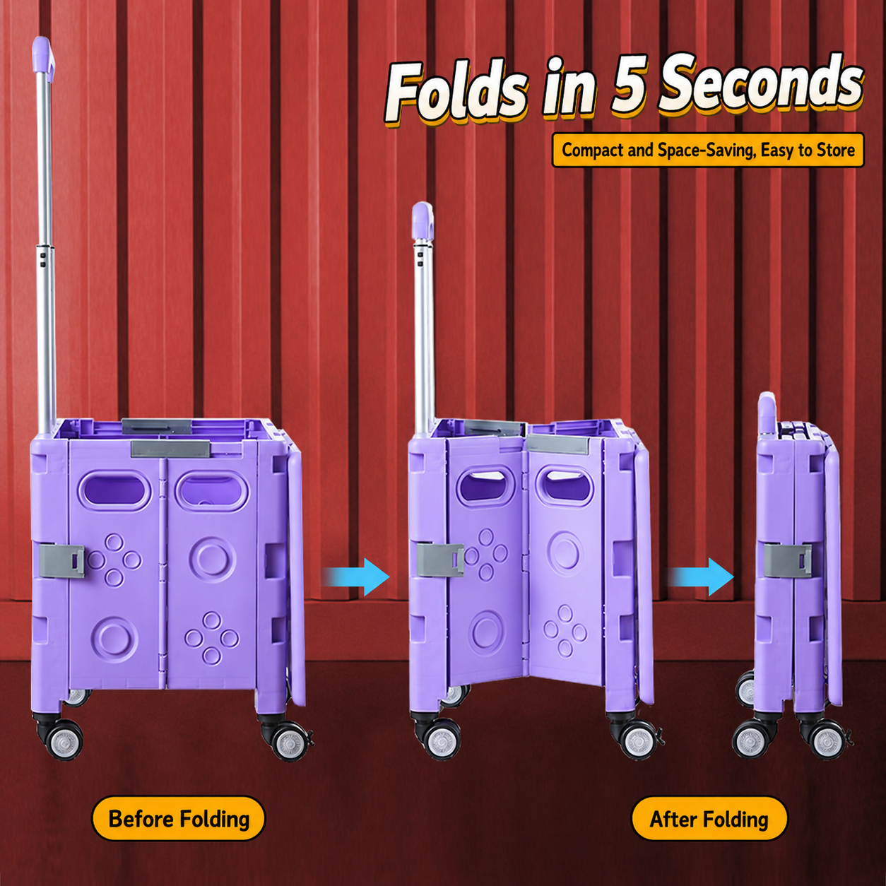 This cart can be folded in 5 seconds for space‑saving storage.