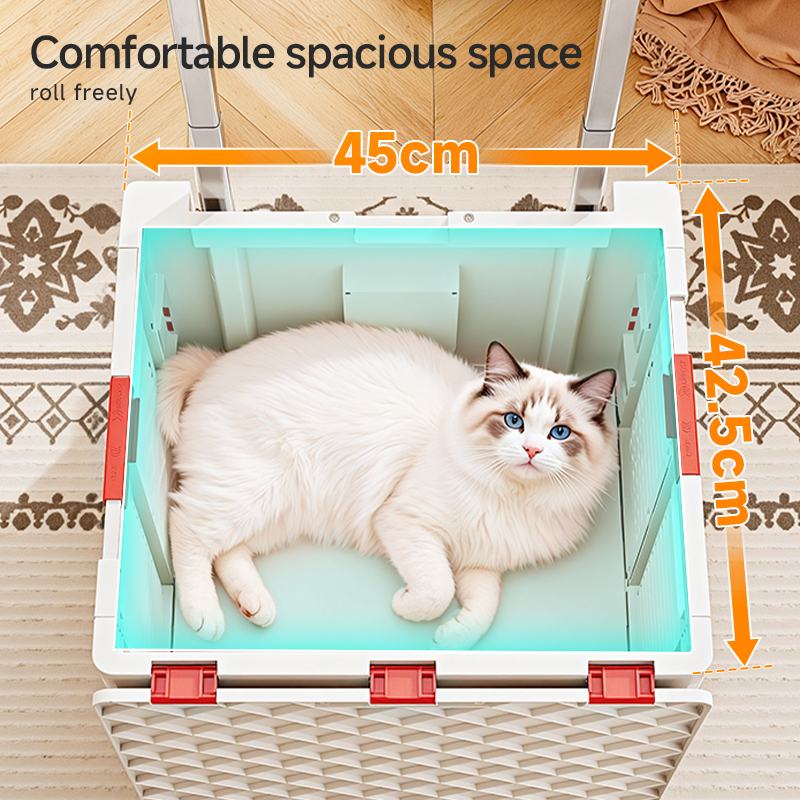 This folding pet cart has a spacious 45×42.5‑cm inner space, offering a comfortable resting area for pets.