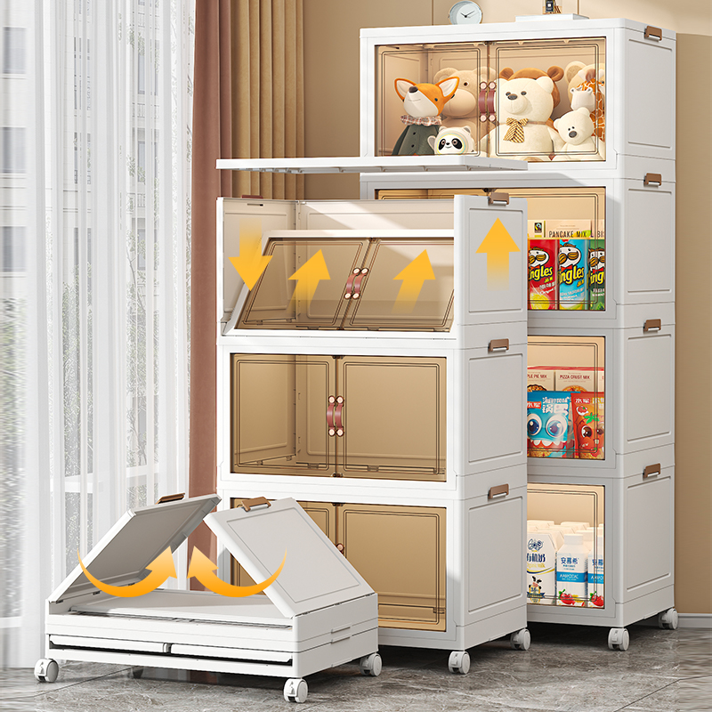 Foldable storage cabinet with transparent doors for easy access