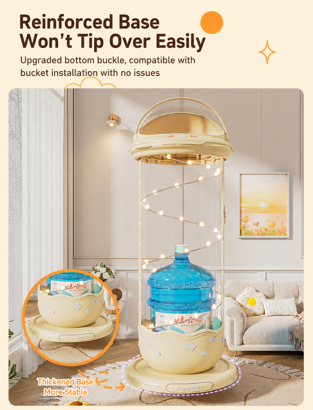 Reinforced, thickened base with upgraded bottom buckle prevents tipping, supporting heavy items like large buckets without wobbling.