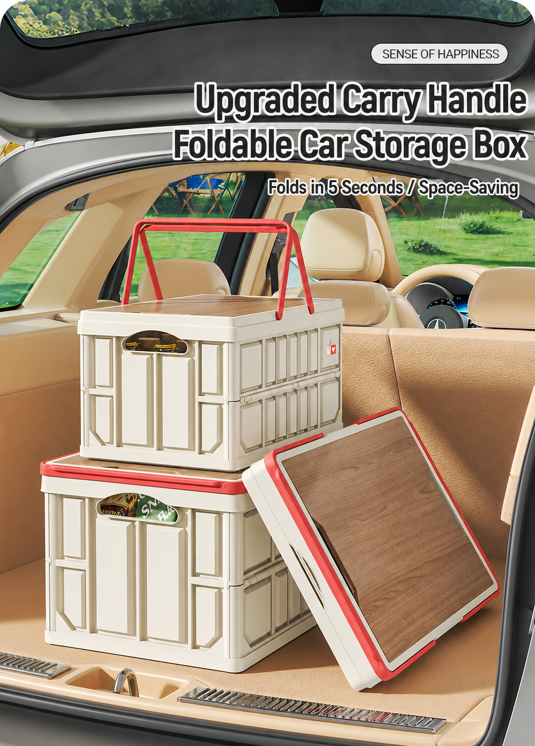 Featuring an upgraded carry handle, this foldable car storage box collapses in just 5 seconds to save valuable space when not in use.