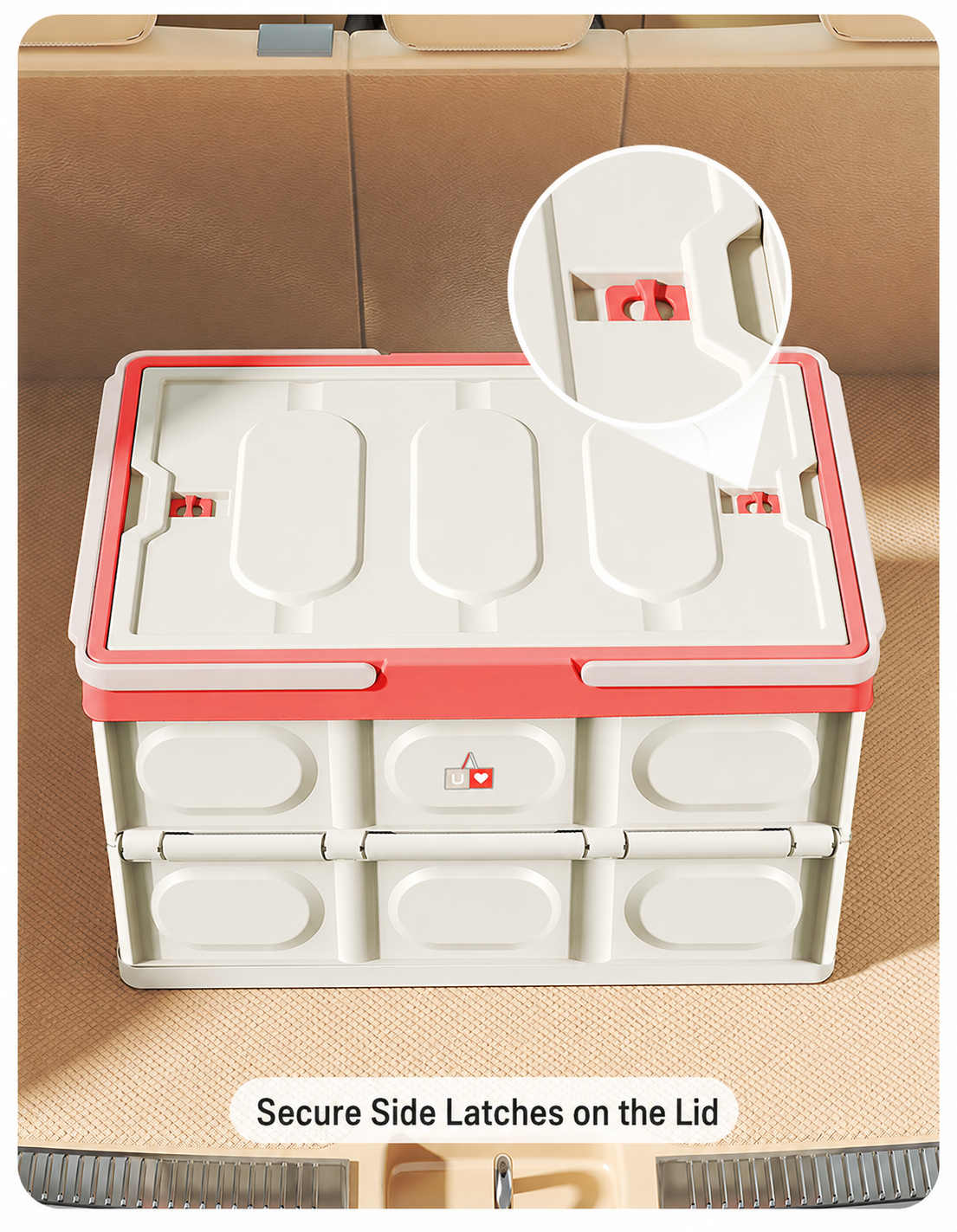 Secure side latches on the lid keep the box tightly closed, ensuring contents stay safe and dust-free during transport.