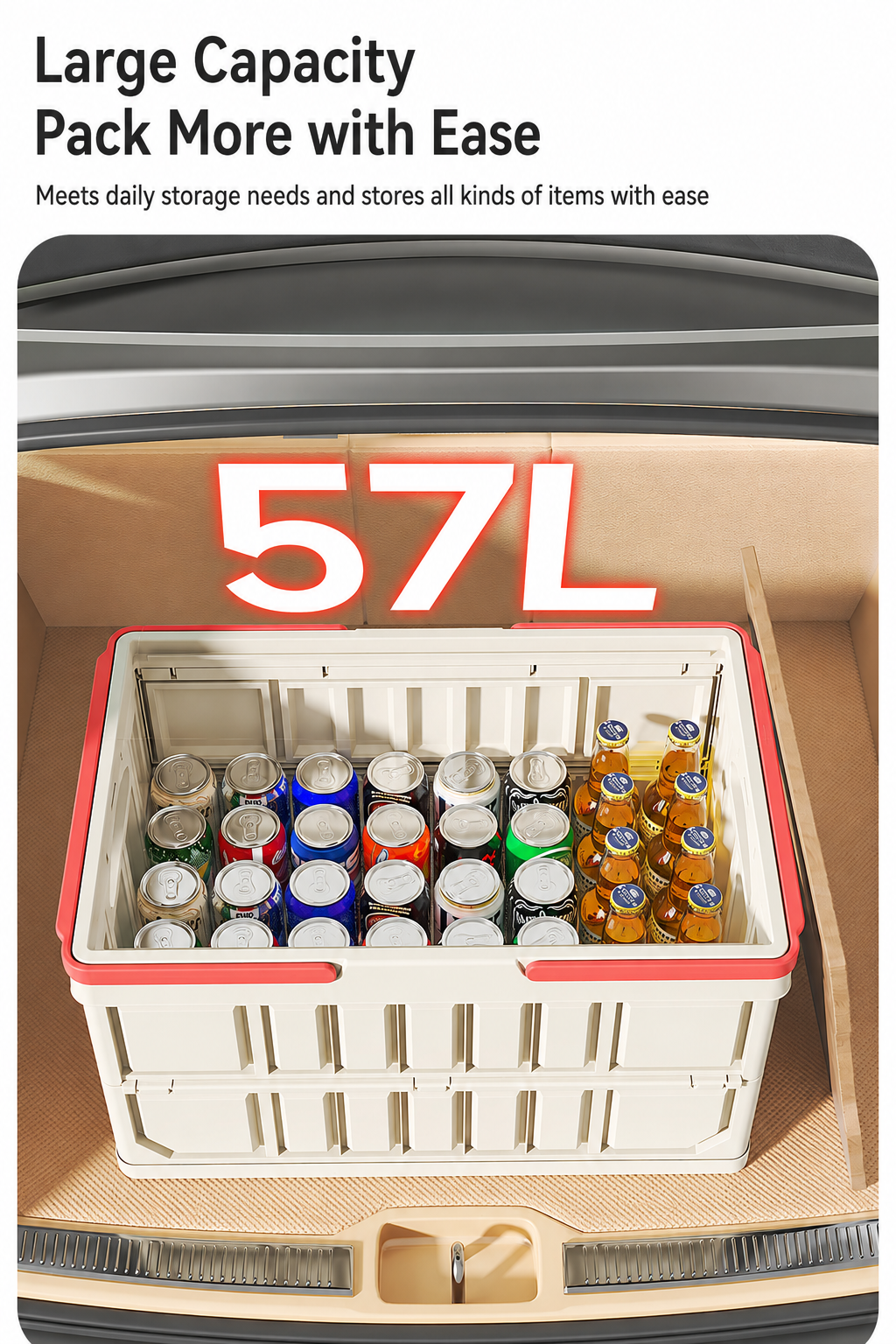 Boasting a large 57L capacity, this storage box easily holds a wide variety of daily items for all your storage needs.