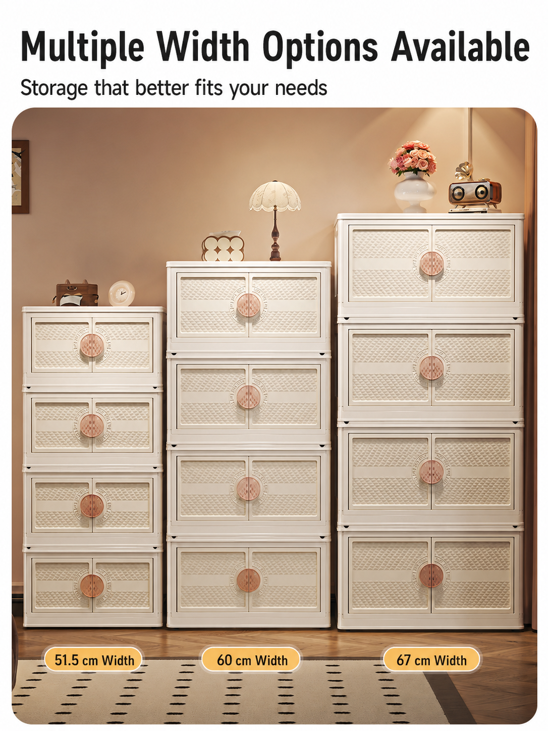Available in multiple width options (51.5cm/60cm/67cm), this storage box can be tailored to fit your specific space needs.
