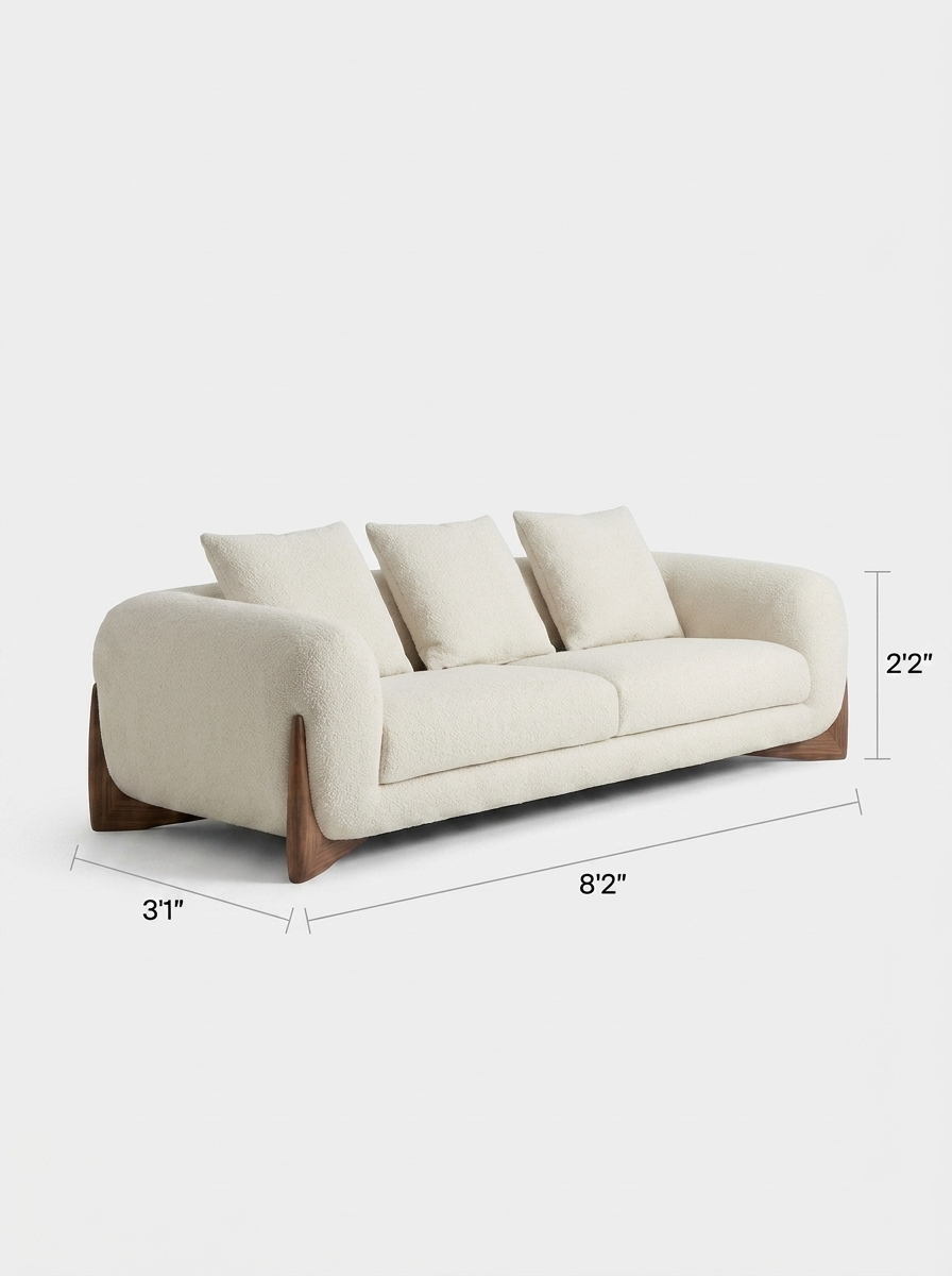 Favn Lounge Sofa in Bone Cream boucle with solid ash wood frame
