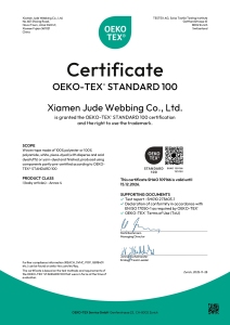 OEKO-TEX Standard 100 Certificate