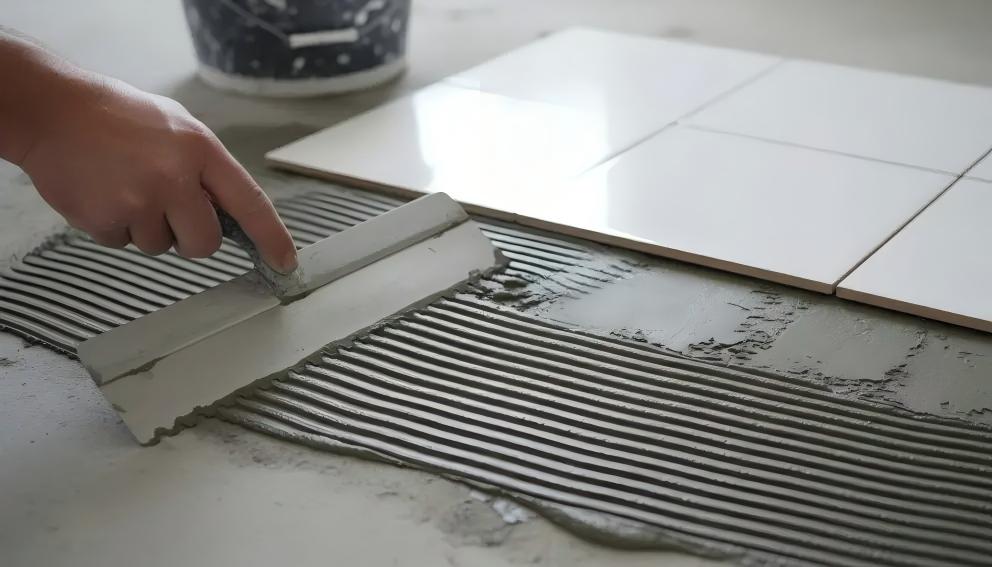 Ceramic tile adhesive being applied to a substrate
