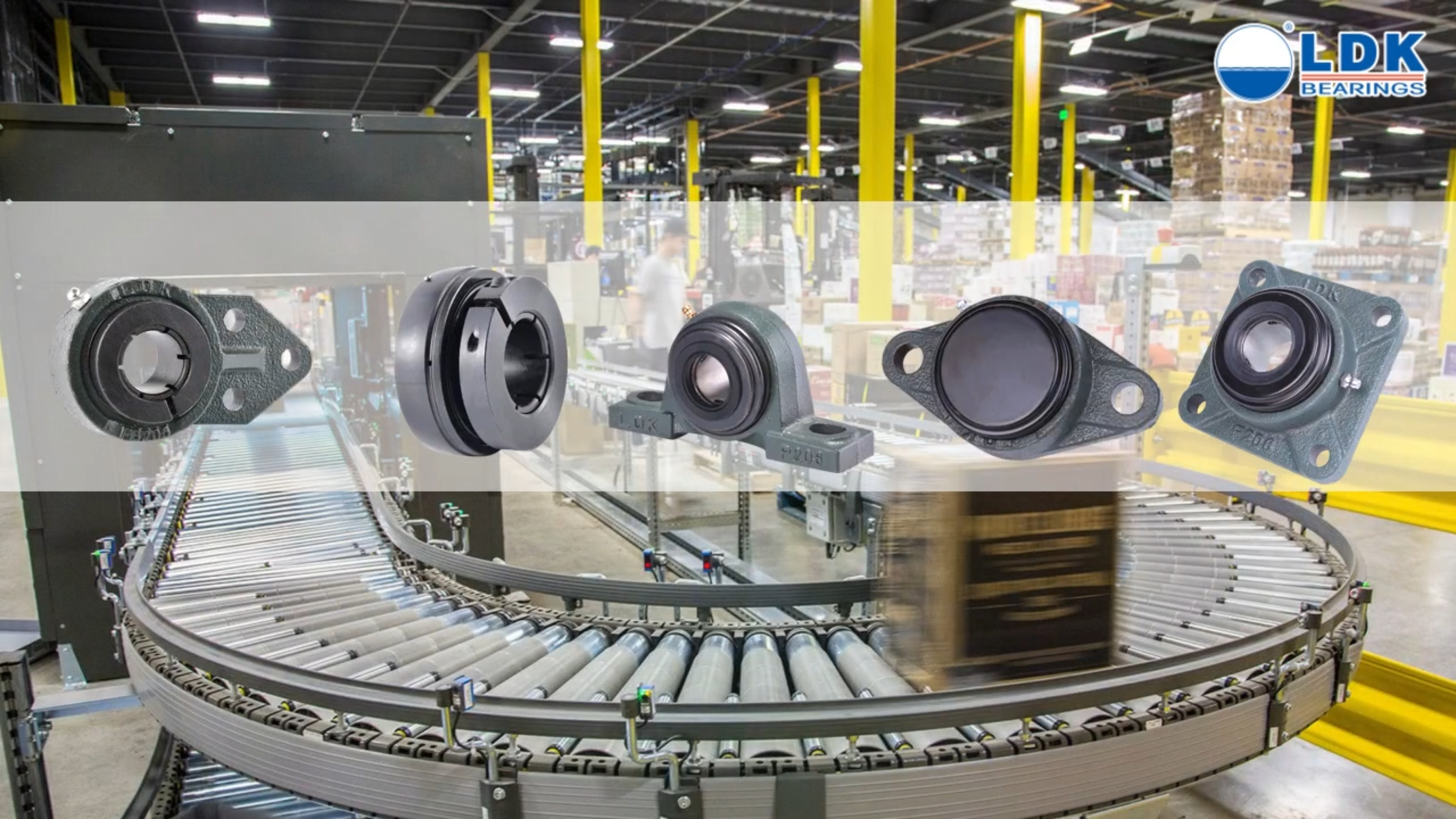 Cast iron mounted bearing units installed on material handling and conveyor equipment
