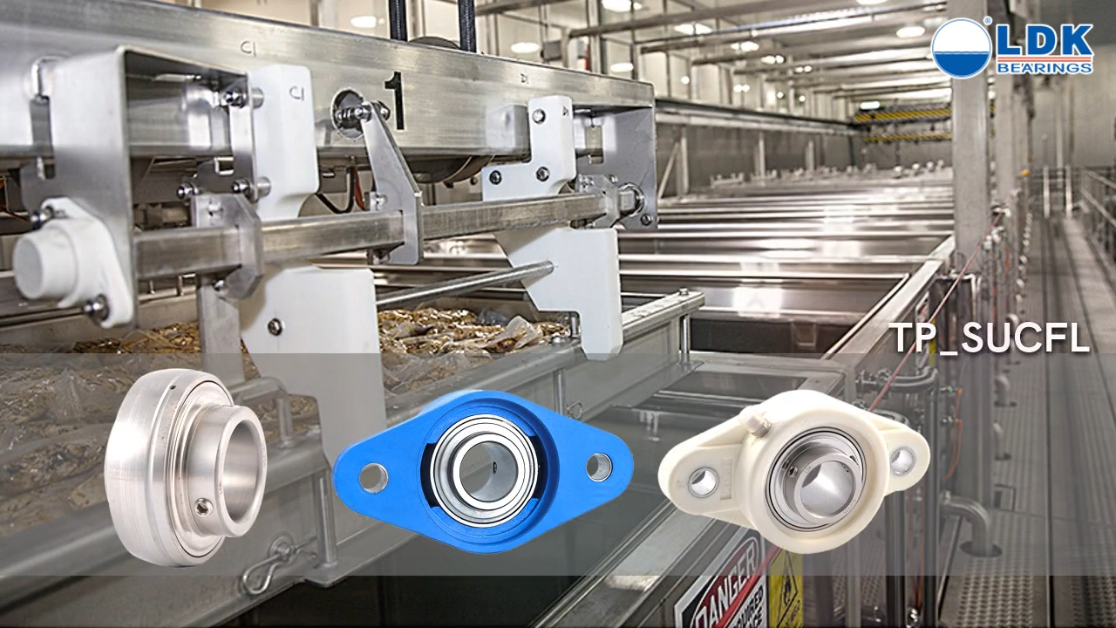Stainless steel and thermoplastic pillow block and flange bearing units prepared for food and beverage machinery projects
