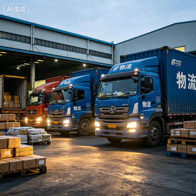 FAW truck fleet in logistics yard
