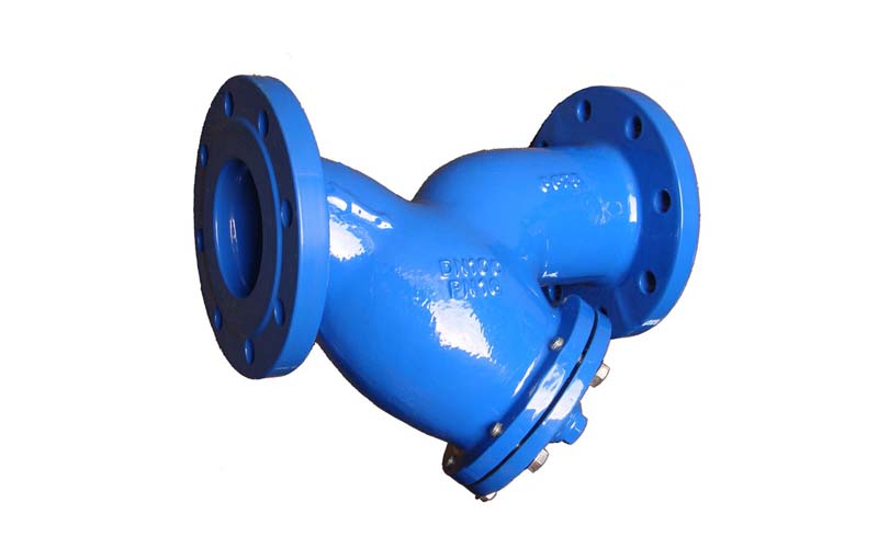 SNI501 cast iron strainer construction detail showing bolted cover and stainless steel screen for pipeline filtration