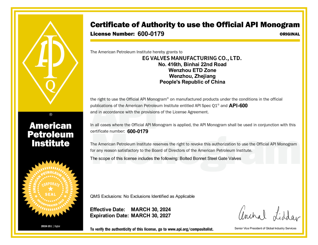 API 600 Certification Document