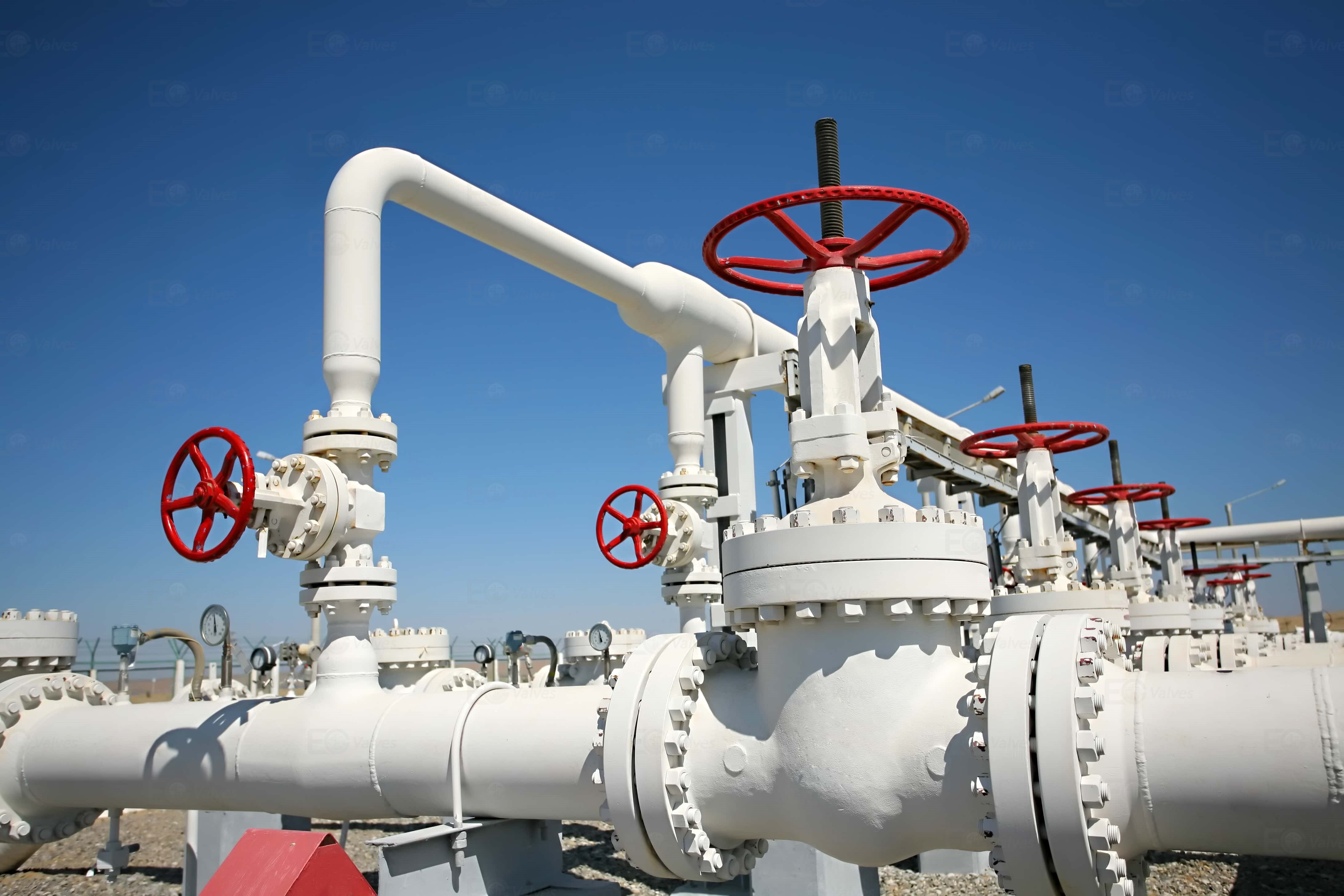 Industrial valves installed in an oil and gas pipeline project