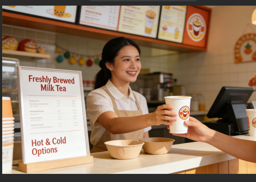 Application of paper cups and paper bowls in milk tea chain stores