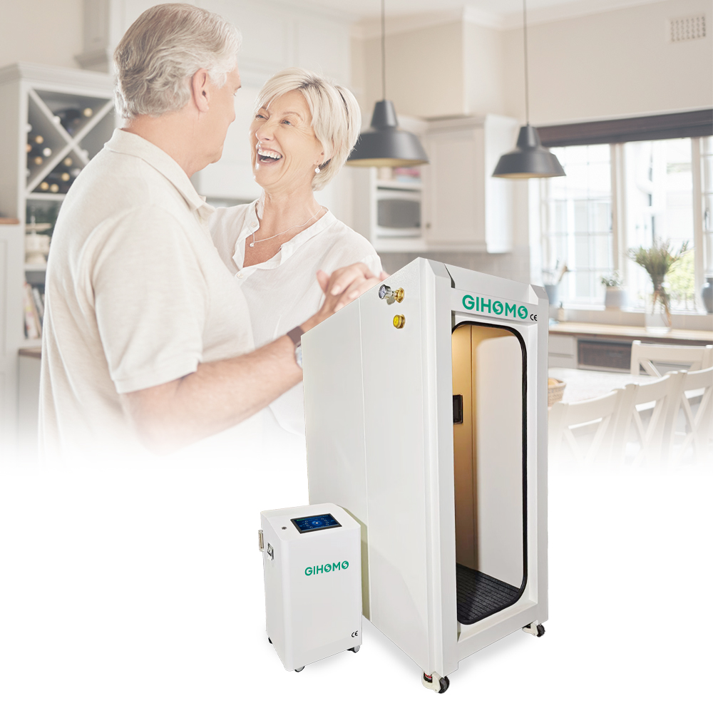hyperbaric oxygen chamber installed in an indoor home or clinic environment