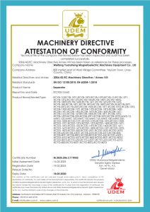 MACHINERY DIRECTIVE ATTESTATION OF CONFORMITY