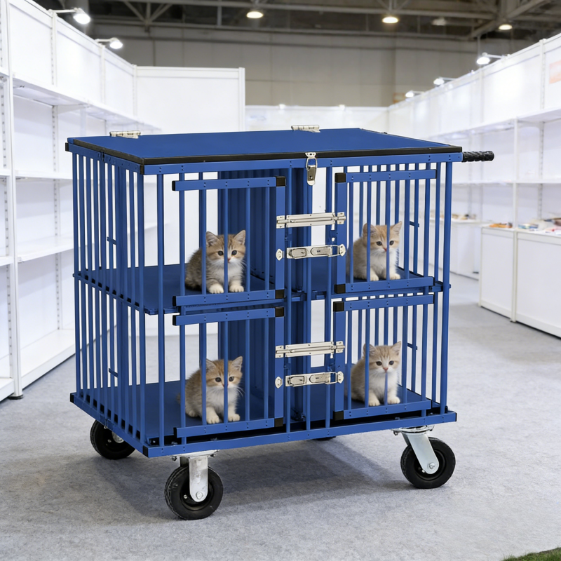 Pet show cage trolley UP-KS-4 shown as a mobile four-compartment unit