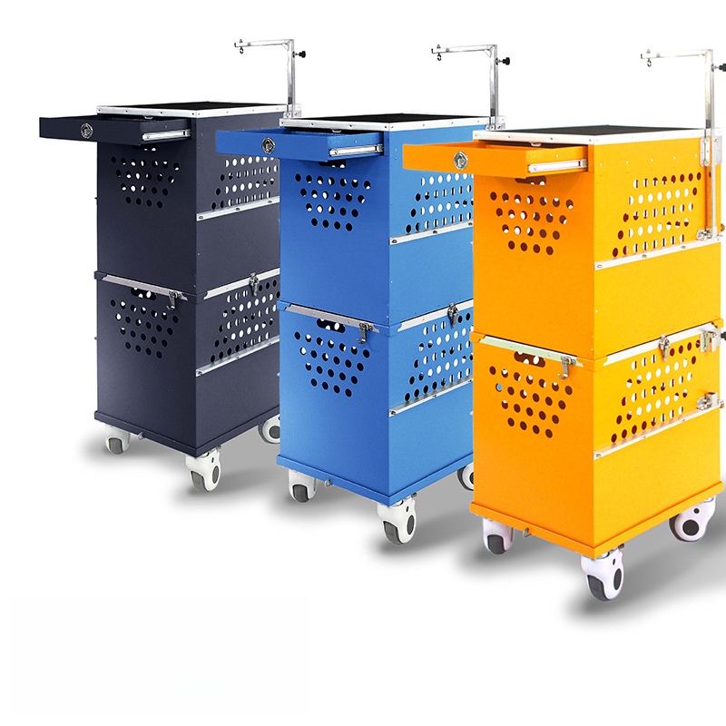 Pet exhibition cage trolley with grooming table for larger stations