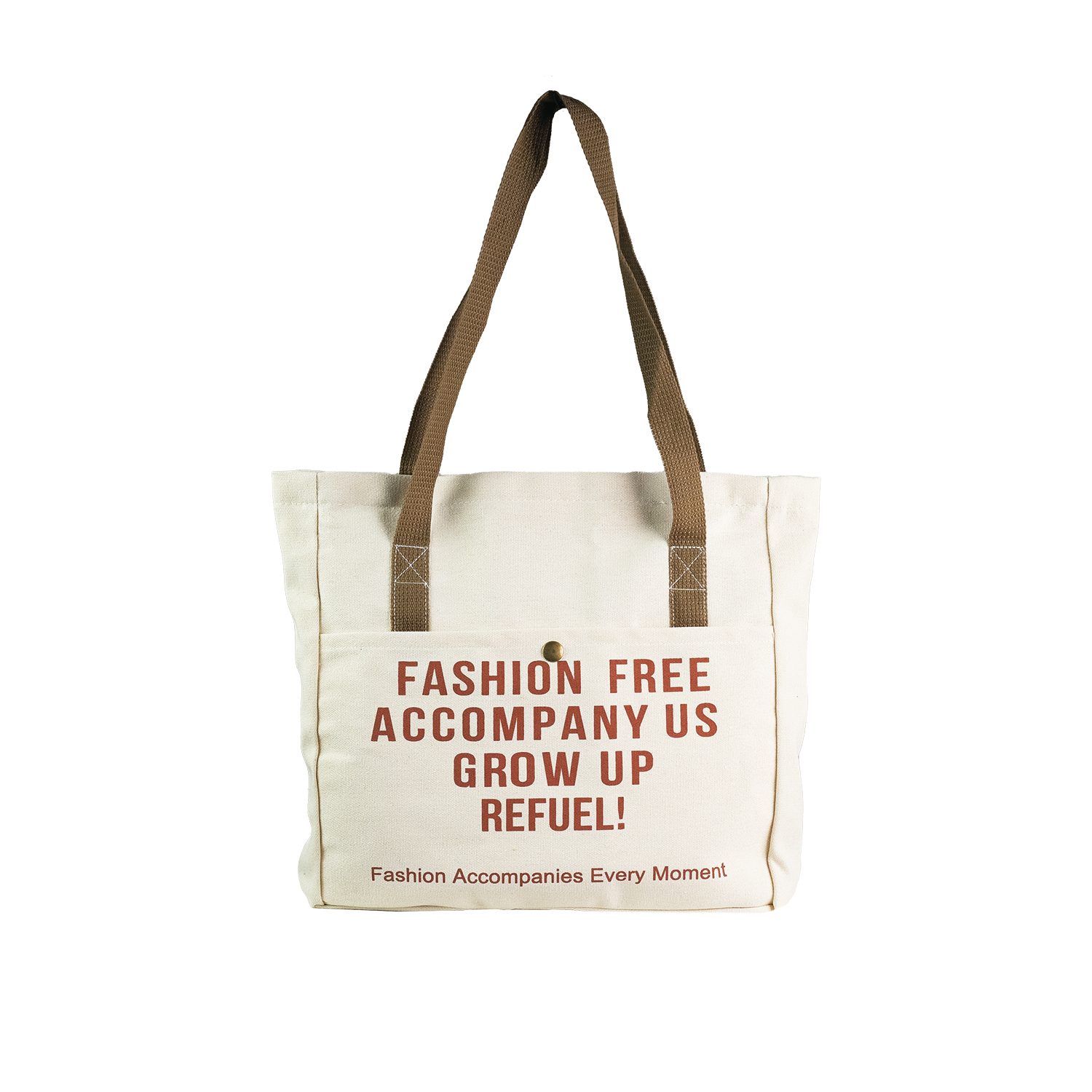 White canvas tote bag with red custom print, empty view showing high-quality silk screen printing