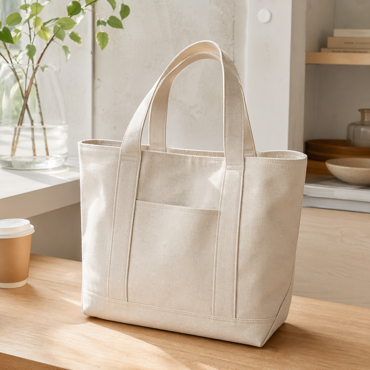 Plain beige canvas tote bag for custom OEM