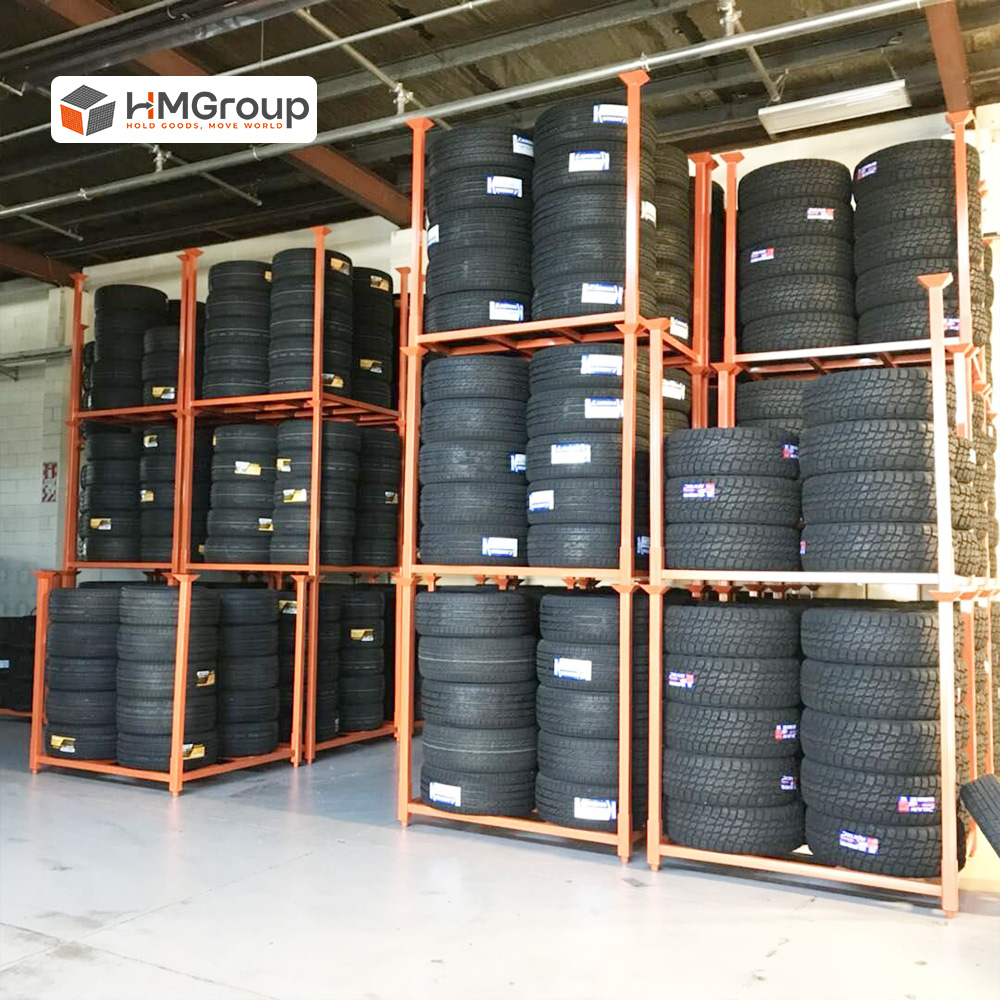 Adjustable metal tire rack HM-TR7272WM with sliding shelves