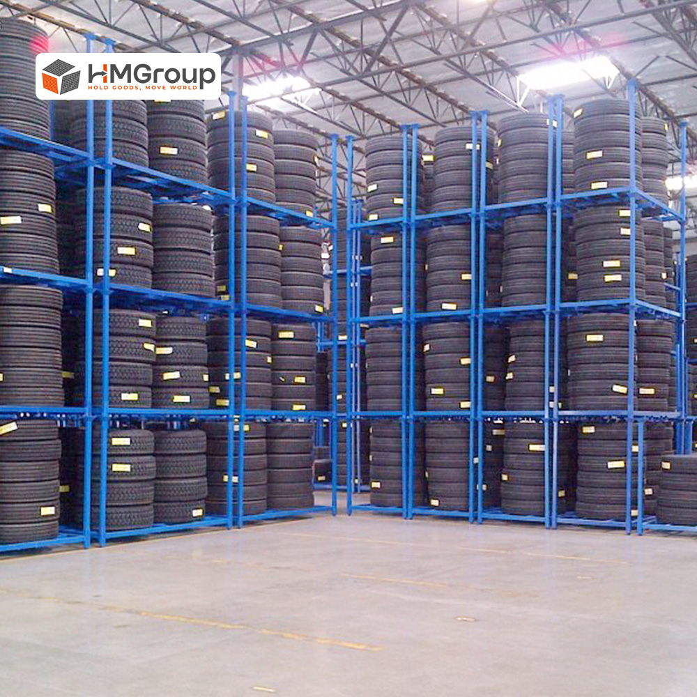 Heavy duty truck tire rack HM-TR6060 for industrial tire storage racking in a warehouse