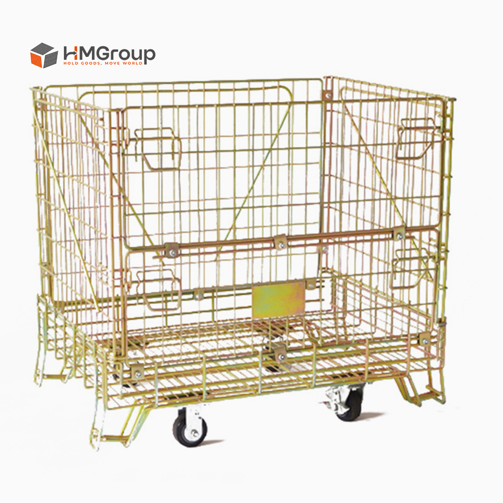Metal wire container for wine bottles with bottles inside