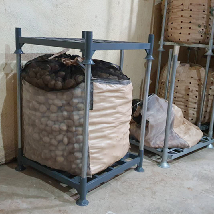 Stacking storage rack used for bulk potato storage in a South Korean government agency project
