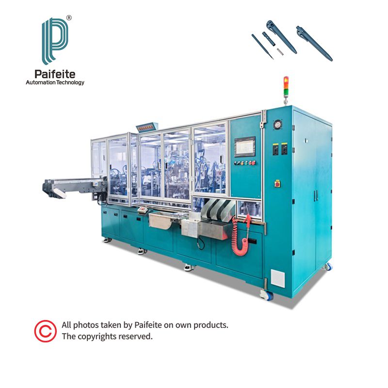 Automated pen assembly production line in factory