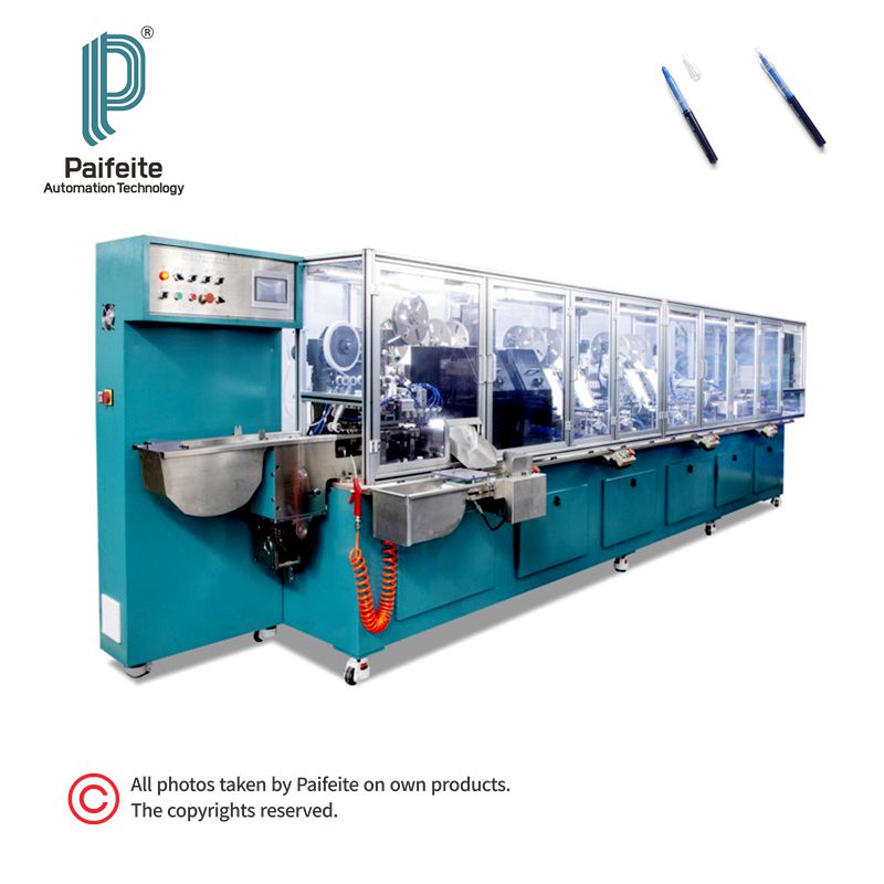 Automatic straight liquid refill vacuum, writing test, and cleaning machine used in pen assembly line processes
