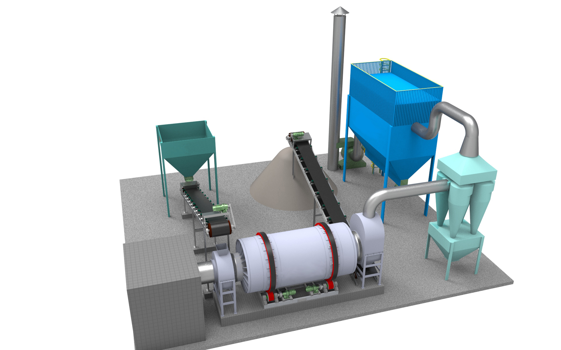 Rotary drum drying production line handling manufactured sand and mineral powder