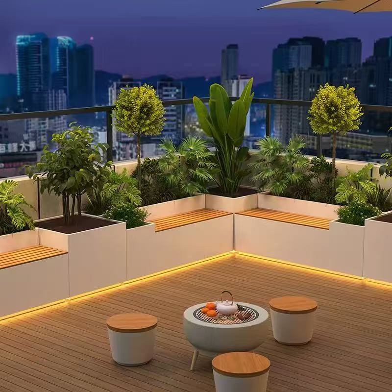 Planter seat for indoor courtyard