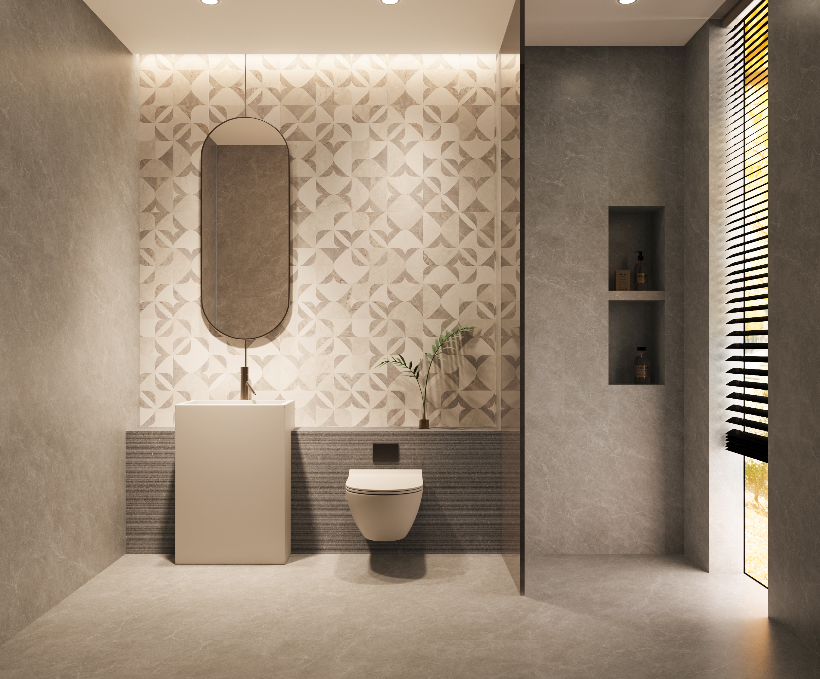 Anti-slip sintered stone slab for wet areas
