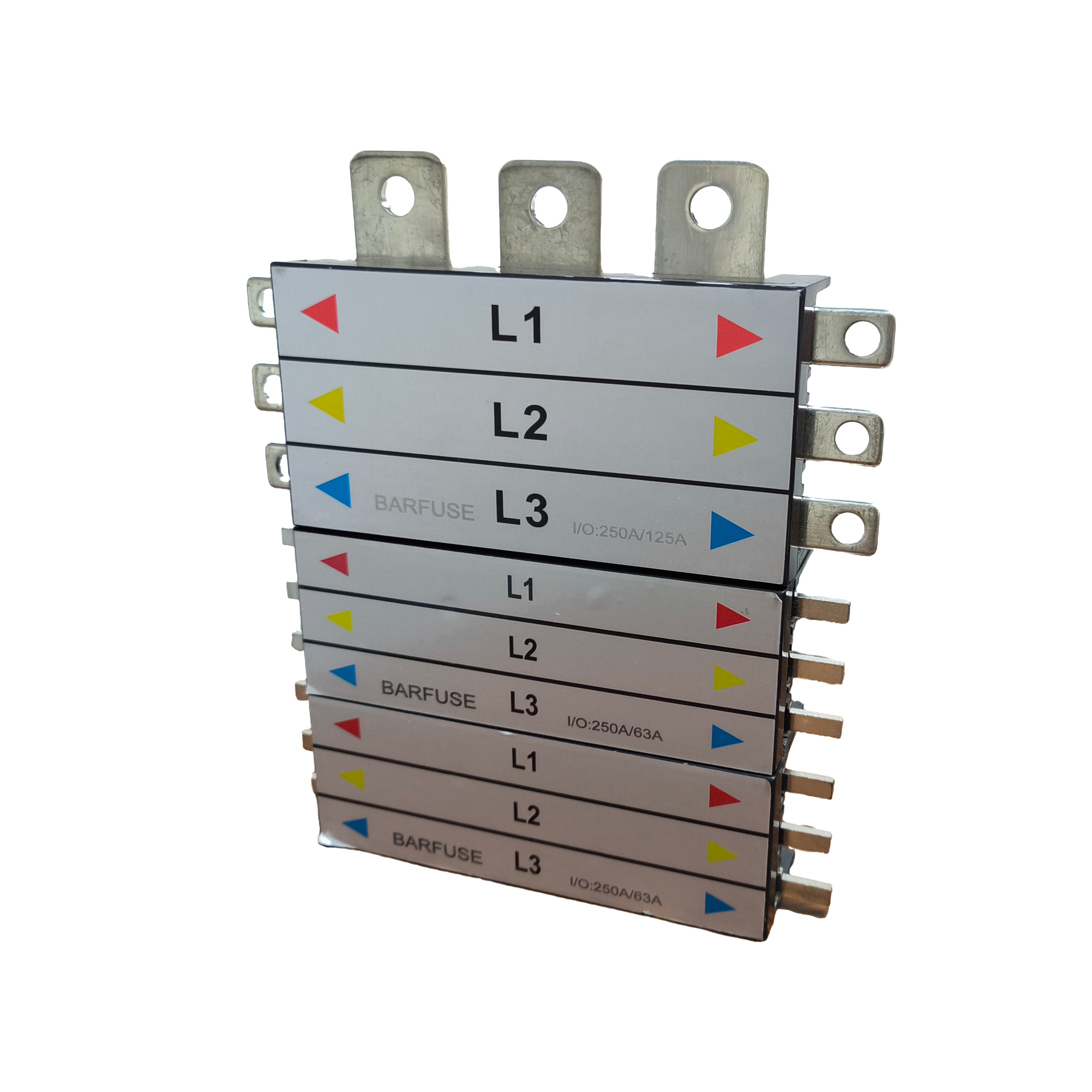 Branch MCCB and MCB devices used with modular pan assembly busbars in a low-voltage distribution board