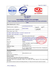 Test Report for Low‑voltage switchgear and controlgear Part 3