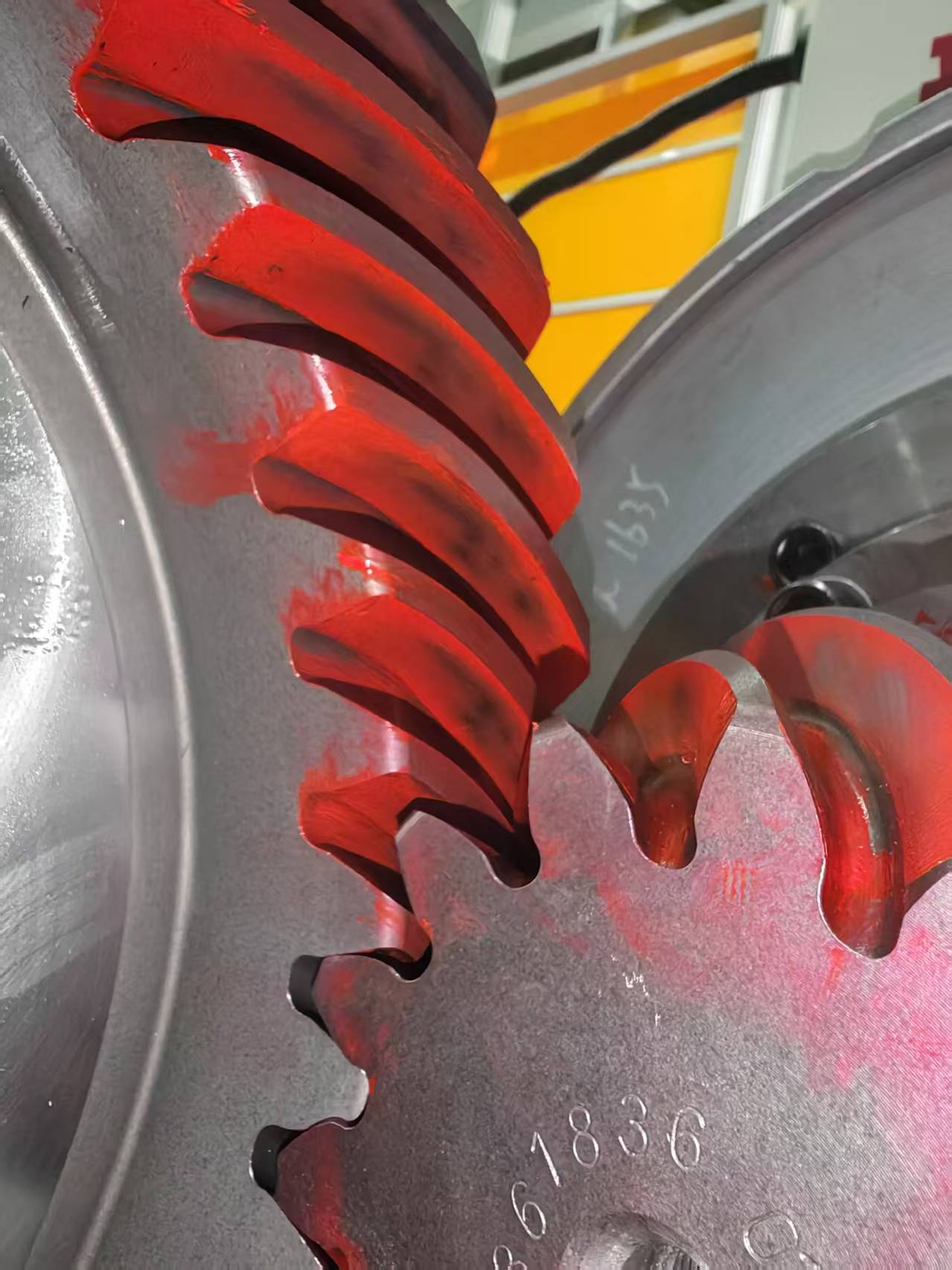 Edge contact pattern example on a bevel gear