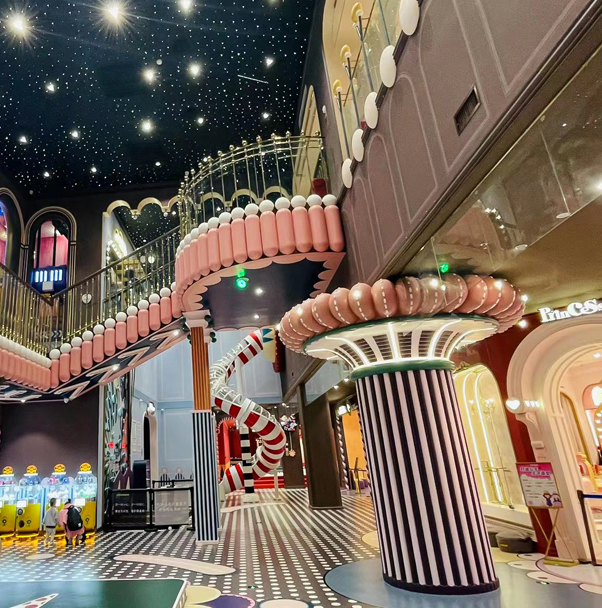 Indoor playground with shock-absorbing PVC flooring installed as a continuous sheet