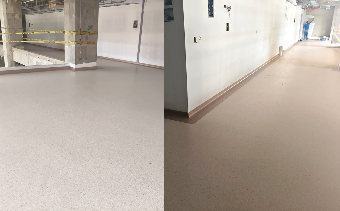 FARFLY homogeneous vinyl flooring installed in a hospital corridor - Colombia project