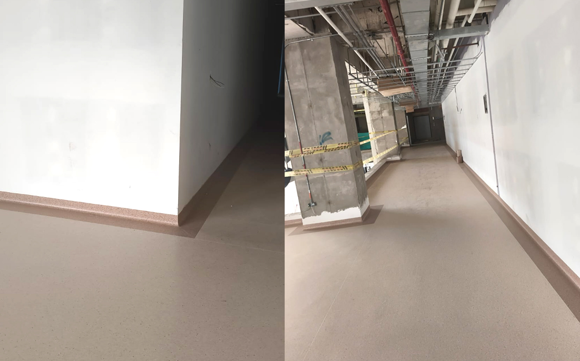 Homogeneous vinyl flooring hospital corridor application in Colombia project