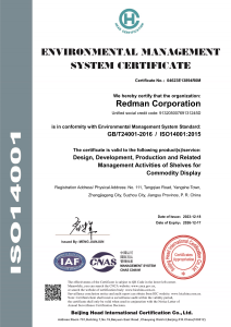 ENVIRONMENTAL MANAGEMENT SYSTEM CERTIFICATE