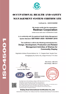 OCCUPATIONAL HEALTH AND SAFETY MANAGEMENT SYSTEM CERTIFICATE