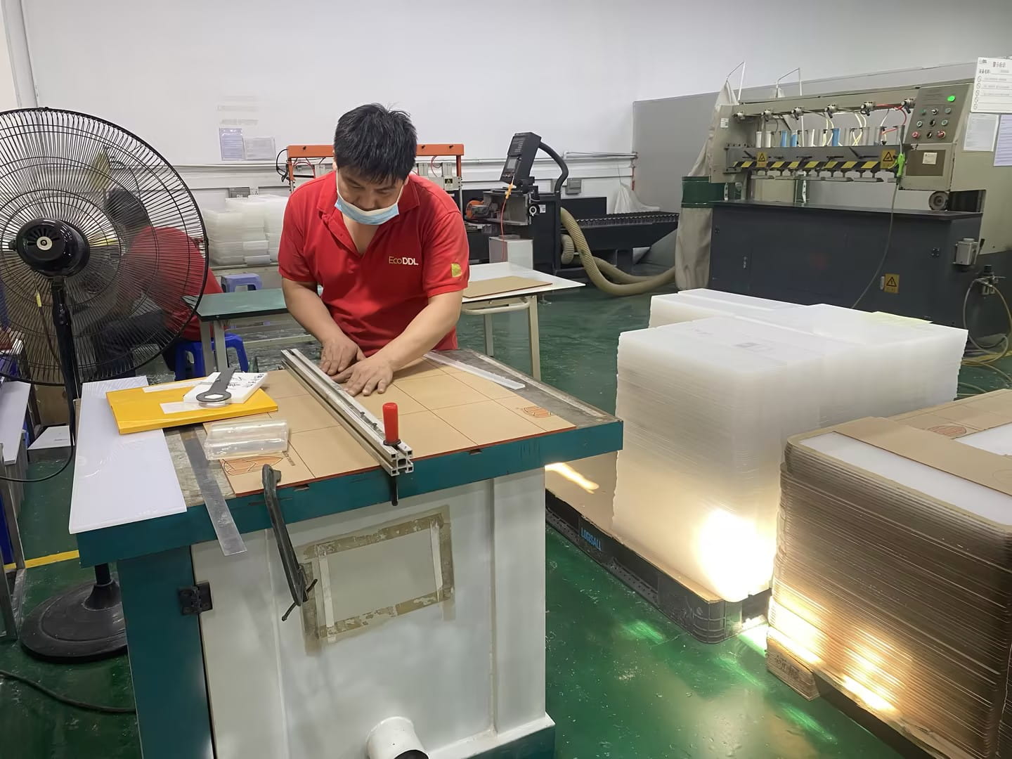 Acrylic workshop inside ECO DDL factory showing fabrication of display components