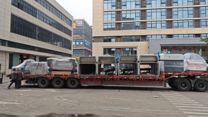 Bulk equipment delivery, multiple sets of laminating and cutting machines ready for export to Southeast Asia.
