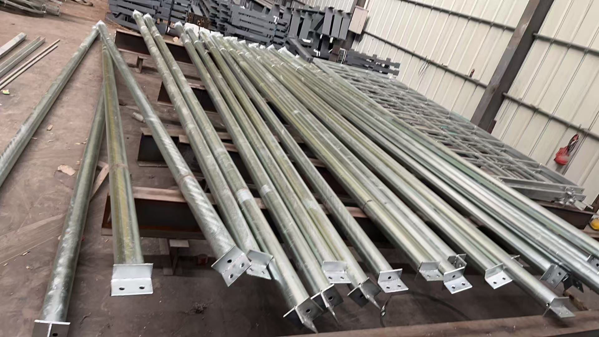 Hot dip galvanized steel components prepared for a coastal prefabricated steel building project