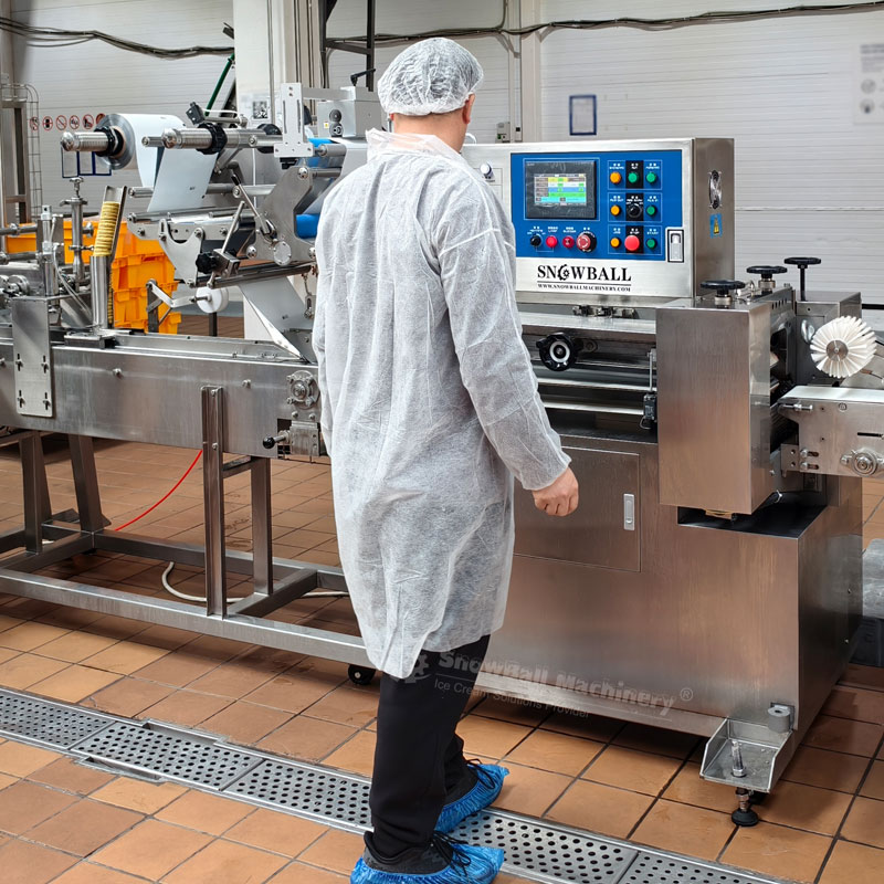 European ice cream manufacturer case with sandwich machine