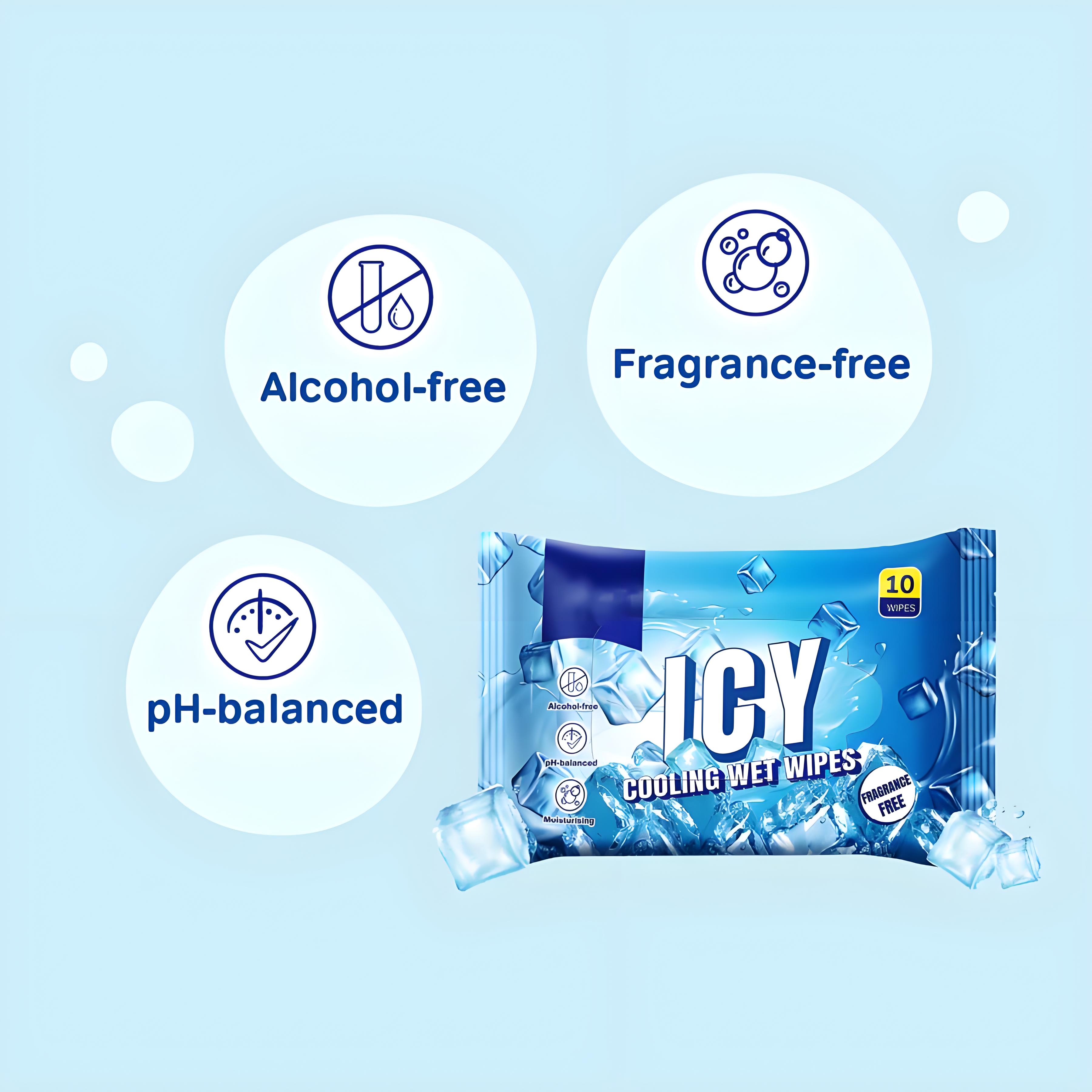 Cooling wipes liquid application on skin