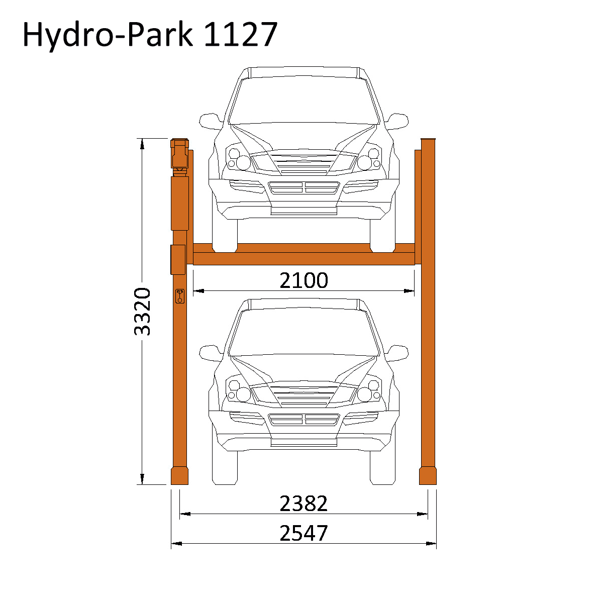 HP1127 dimension diagram of two post parking lift