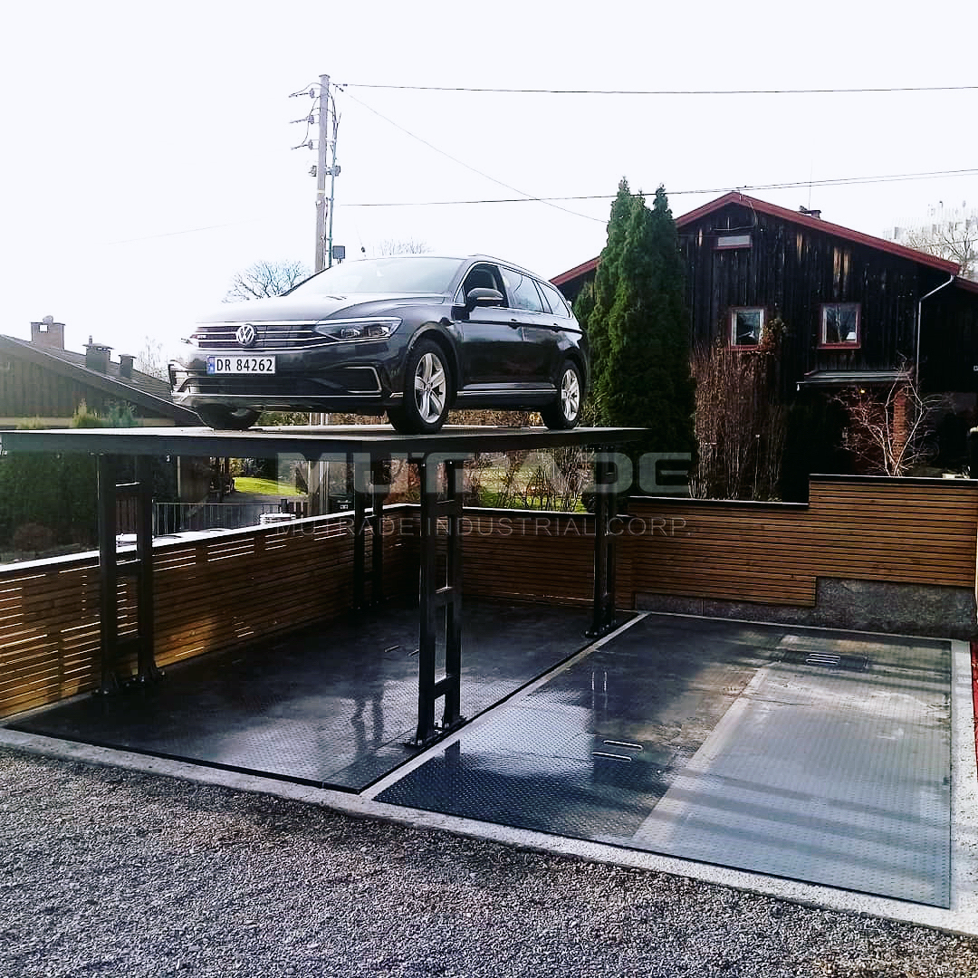 Private underground garage parking lift installation in Germany