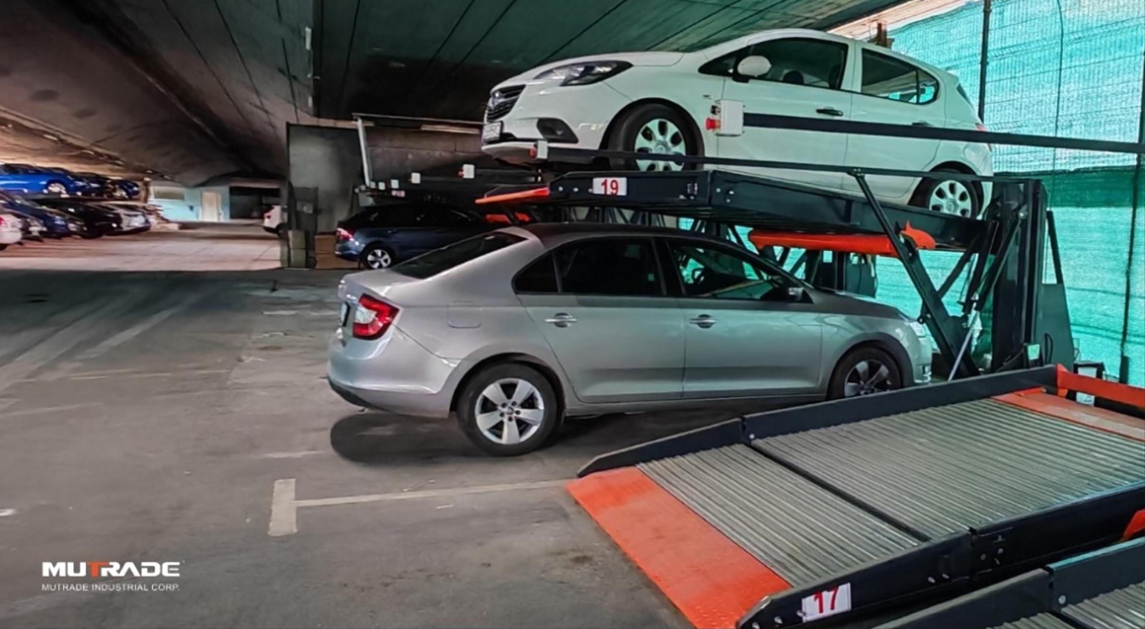 TPTP-2 tilting parking lift under overpass in Bulgaria