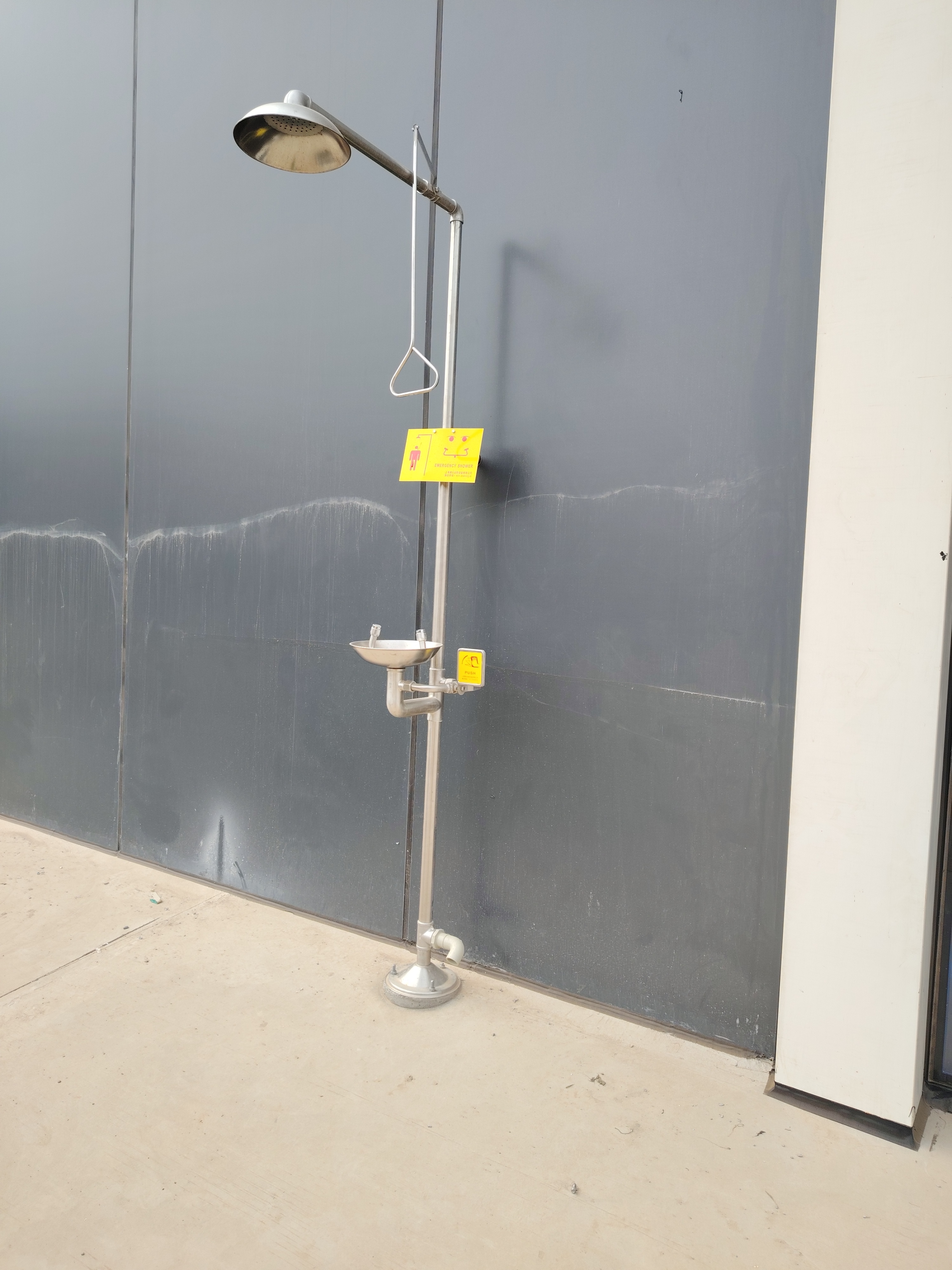 Compound emergency shower and eyewash installation at chemical plant